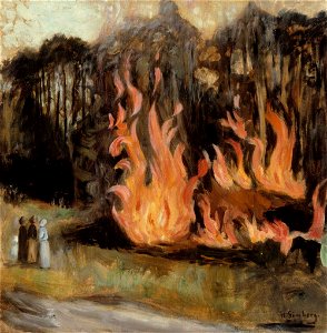 Hugo Simberg - Bonfires - A-2002-599 - Finnish National Gallery. Free illustration for personal and commercial use.