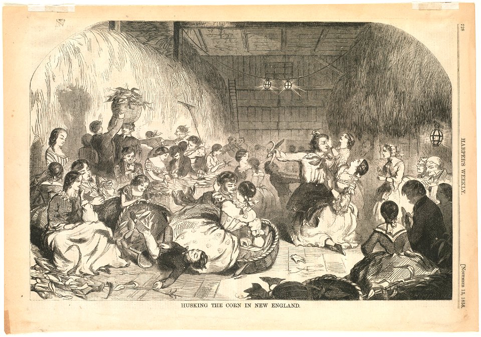 Husking the corn in New England (Boston Public Library)