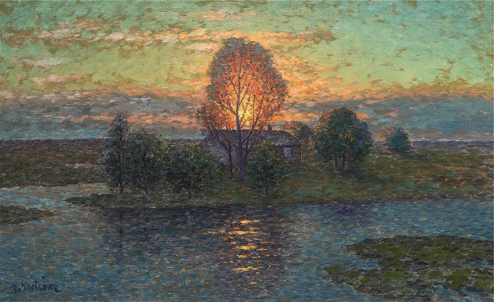 Hus i solnedgång