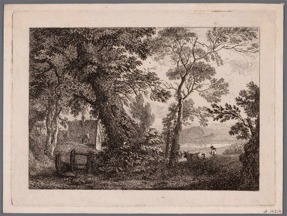 Huis tussen de bomen door te zien, objectnr A 14214