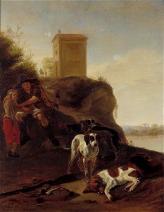 Hunters and Dogs in an Italian Landscape by Hendrik Verschuring Rijksdienst voor het Cultureel Erfgoed B494