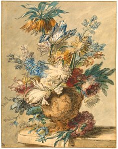 Bouquet of Spring Flowers in a Terracotta Vase by Jan van Huysum, 1720s. Free illustration for personal and commercial use.