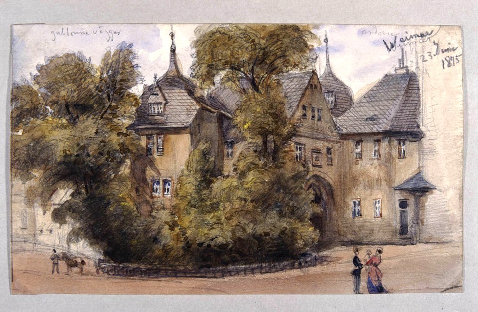 Hus med gulbruna väggar i Weimar. Fritz von Dardel, 1875 - Nordiska Museet - NMA.0043710