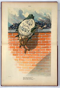 Humpty Dumpty slips from the wall; Humpty's due for an awful fall - K. LCCN2011649477