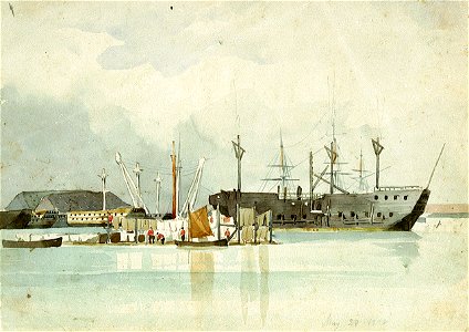 Hulks, probably at Sheerness, 1838 RMG PU9410. Free illustration for personal and commercial use.