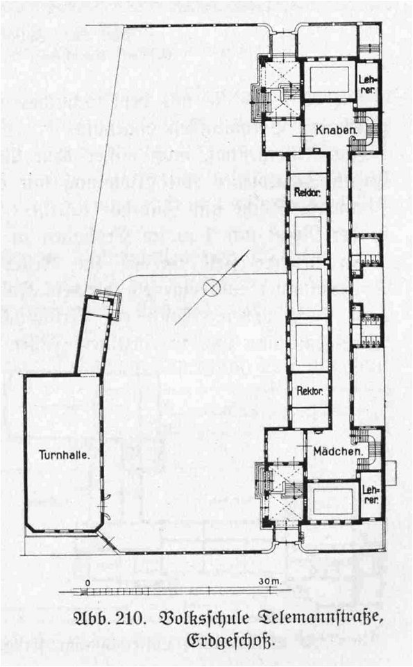HUSB 1914, Band 1, Abb 210, Volksschule Telemannstraße, Grundriss