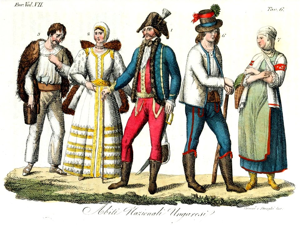 Hungarian traditional costumes, Illustration for Il costume antico e moderno by Giulio Ferrario 1831 (9)