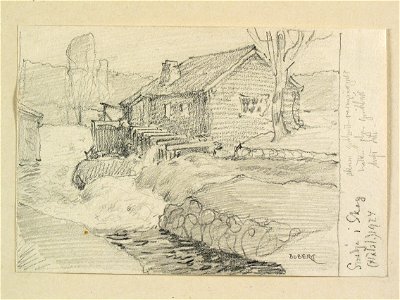 Hälsingland, Skogs sn. Smedja i Skog . Teckning av Ferdinand Boberg - Nordiska museet - NMA.0088253