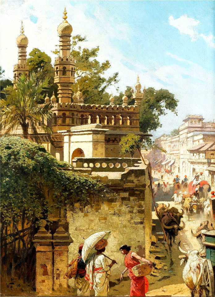 Hyderabad, India street scene by Woldemar Friedrich in 1890