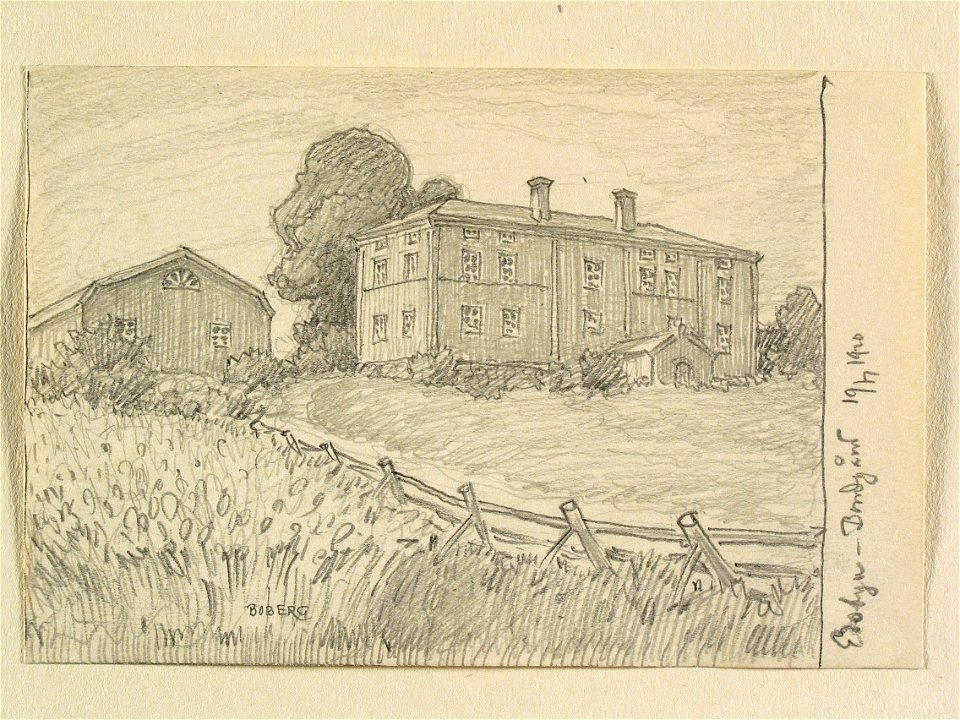 Hälsingland, Ovanåkers sn. Edsbyn – bondgård . Teckning av Ferdinand Boberg - Nordiska museet - NMA.0088240