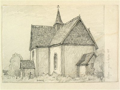 Härjedalen, Älvros gamla kyrka. Teckning av Ferdinand Boberg - Nordiska museet - NMA.0089644