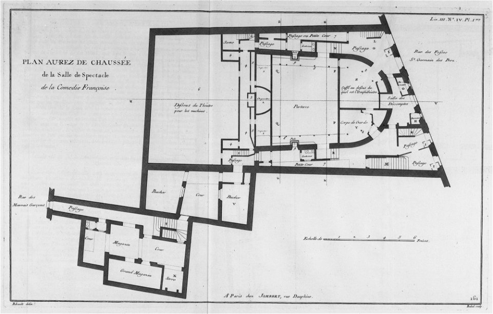 Hôtel des Comédiens du Roi - Plan au rez-de-chaussée - Architecture françoise Tome2 Livre3 Ch4 Pl1 - Kyoto U