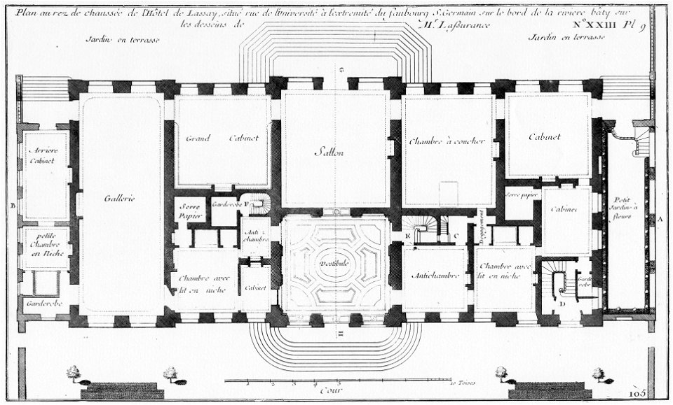 Hôtel de Lassay - Plan au rez-de-chaussée - Architecture françoise Tome1 Livre2 Ch23 Pl9