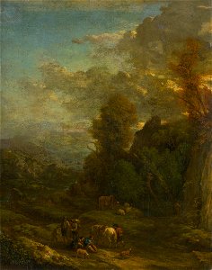 Cornelis Huysmans - Podvečerná krajina so skupinou pocestných - O 1259 - Slovak National Gallery