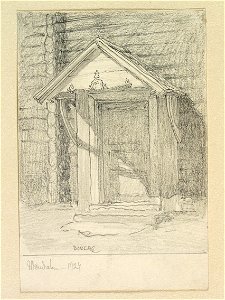 Härjedalen, Vemdalen. Förstuga. Teckning av Ferdinand Boberg - Nordiska museet - NMA.0088271