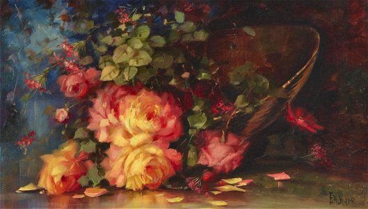 Floral Still Life with Roses in a Basket by Florine Hyer