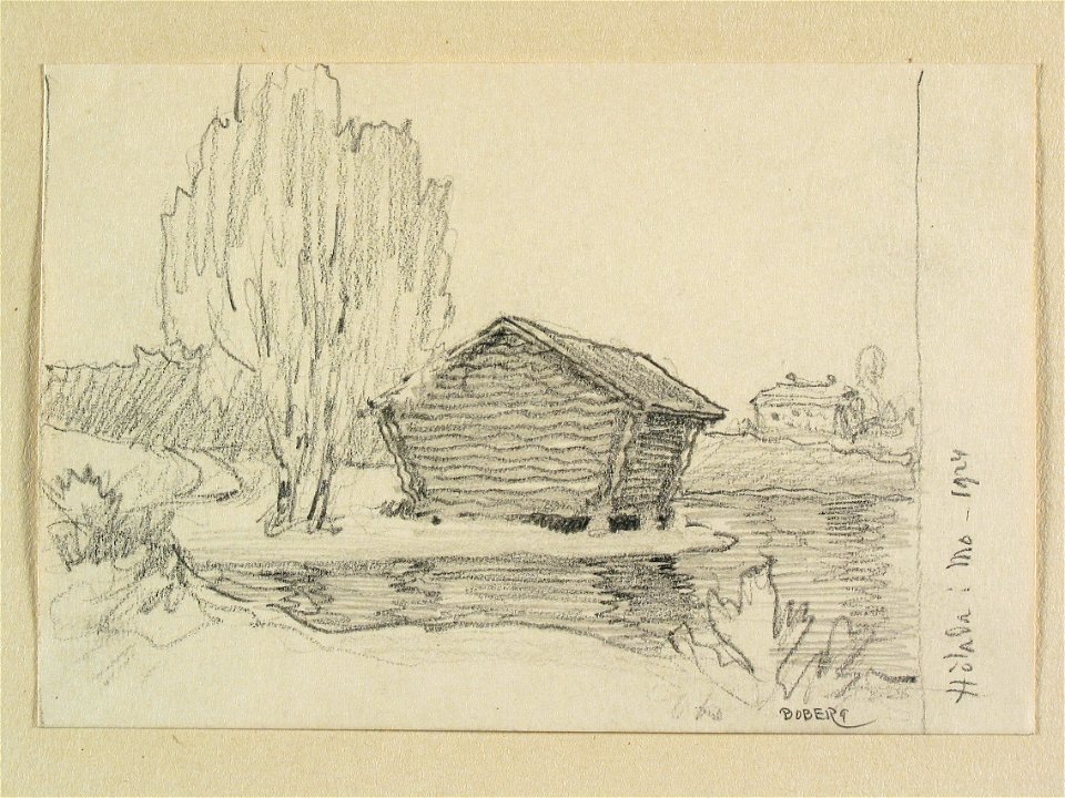 Hälsingland, Mo. Hölada. Teckning av Ferdinand Boberg - Nordiska museet - NMA.0088237