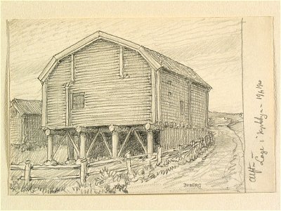 Hälsingland, Alfta sn. Loge i kyrkbyn. Teckning av Ferdinand Boberg - Nordiska museet - NMA.0088223