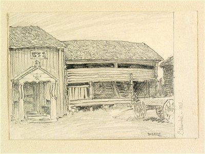 Härjedalen, Lillhärdals sn., Lilhärdal. Teckning av Ferdinand Boberg - Nordiska museet - NMA.0088260