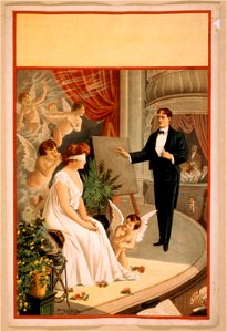 Hypnotist and blindfolded woman with angels on stage LCCN2014636868