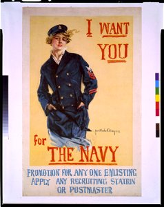 I want you for the Navy promotion for anyone enlisting, apply any recruiting station or postmaster - - Howard Chandler Christy. LCCN92510150. Free illustration for personal and commercial use.