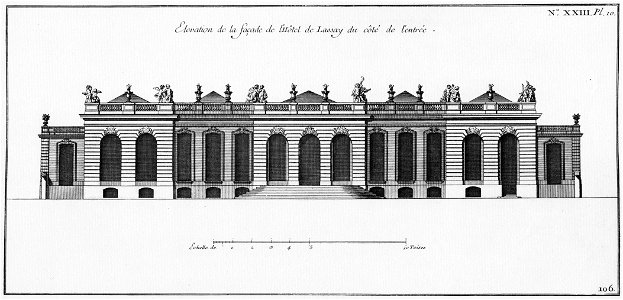 Hôtel de Lassay - Élévation du côté de l'entrée - Architecture françoise Tome1 Livre2 Ch23 Pl10