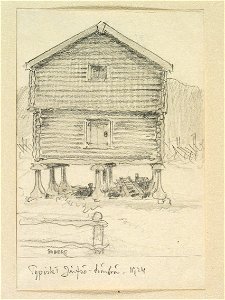 Hälsingland, Järvsö sn. Typiskt Järfsö-härbrä . Teckning av Ferdinand Boberg - Nordiska museet - NMA.0088233