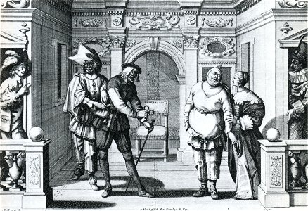 Hôtel de Bourgogne - stage set - engraving by Abraham Bosse 1634 - Oxford Companion Plate 35