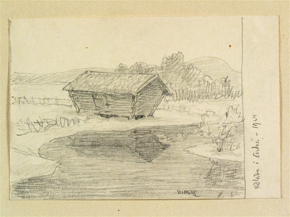 Hälsingland, Arbrå. Hölada. Teckning av Ferdinand Boberg - Nordiska museet - NMA.0088228