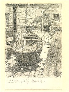 Hälsingland, Rogsta sn., Lakbäcks fiskeläge. Teckning av Ferdinand Boberg - Nordiska museet - NMA.0088246