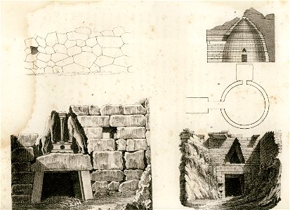 I Mauer der Burg Larissa in Argolis II und III Durchschnitt und Grundriss von dem Schaltzhauses des Atreus zu Mykenä IV - Horner Johann Jakob - 1823