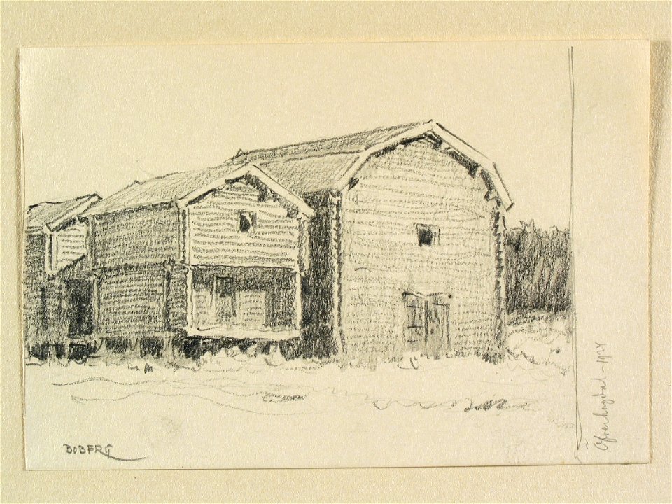 Härjedalen, Överhogdal. Teckning av Ferdinand Boberg - Nordiska museet - NMA.0088273