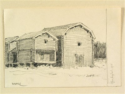 Härjedalen, Överhogdal. Teckning av Ferdinand Boberg - Nordiska museet - NMA.0088273