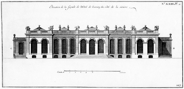 Hôtel de Lassay - Élévation du côté de la rivière - Architecture françoise Tome1 Livre2 Ch23 Pl11