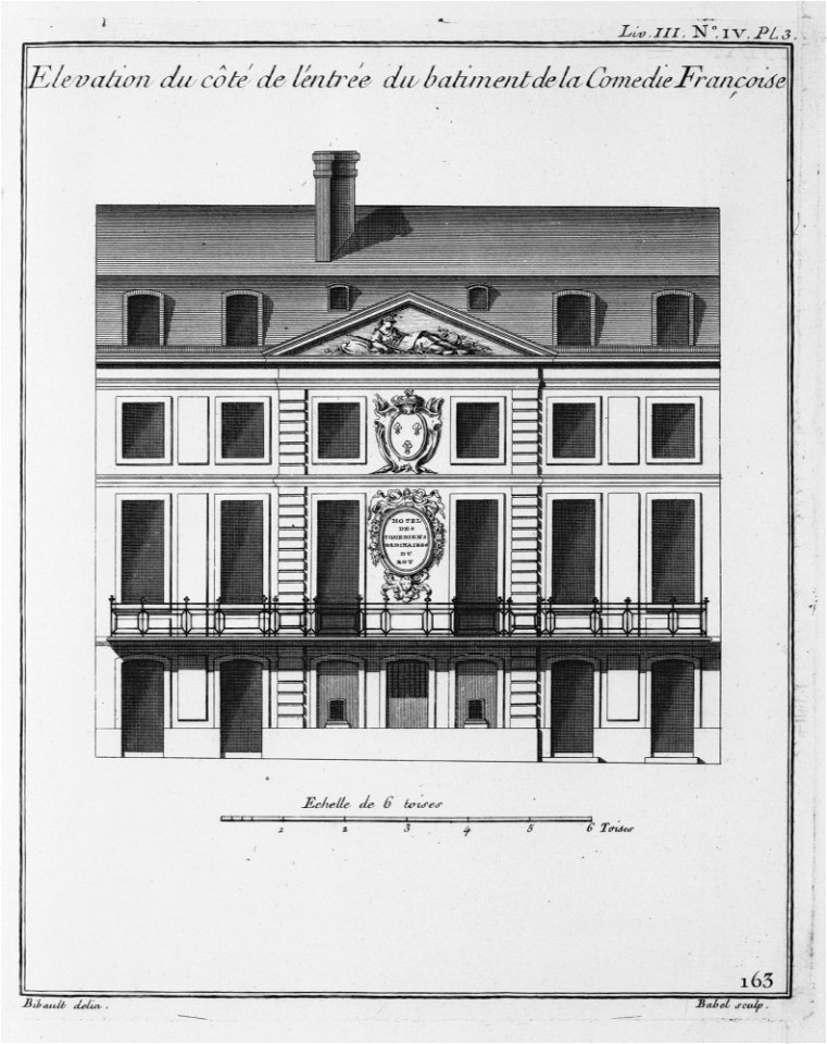 Hôtel des Comédiens du Roi - Élévation de la facade - Architecture françoise Tome2 Livre3 Ch4 Pl3 - Kyoto U