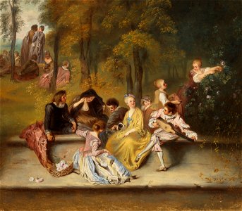 Ida Silfverberg - Gentlemen and Ladies on the Terrace, after detail in painting by Antoine Watteau - A I 143 - Finnish National Gallery