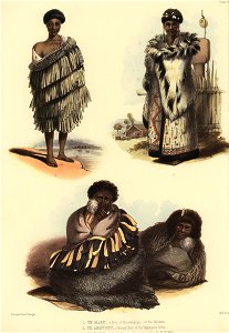 I. TE MARU, a boy of Koruakopopo, on the Waikato. II. TE AMOTUTU, a Young Chief of the Nga-ti-pou Tribe. III. KO TARIU, a Chief of Taupo, and his principal wife, E PORI, The New Zealanders Illustrated, 1847
