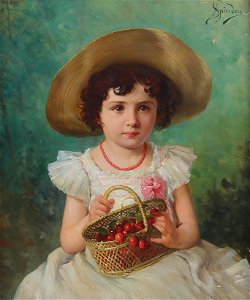 Ignace Spiridon Mädchen mit Strohhut und Kirschen
