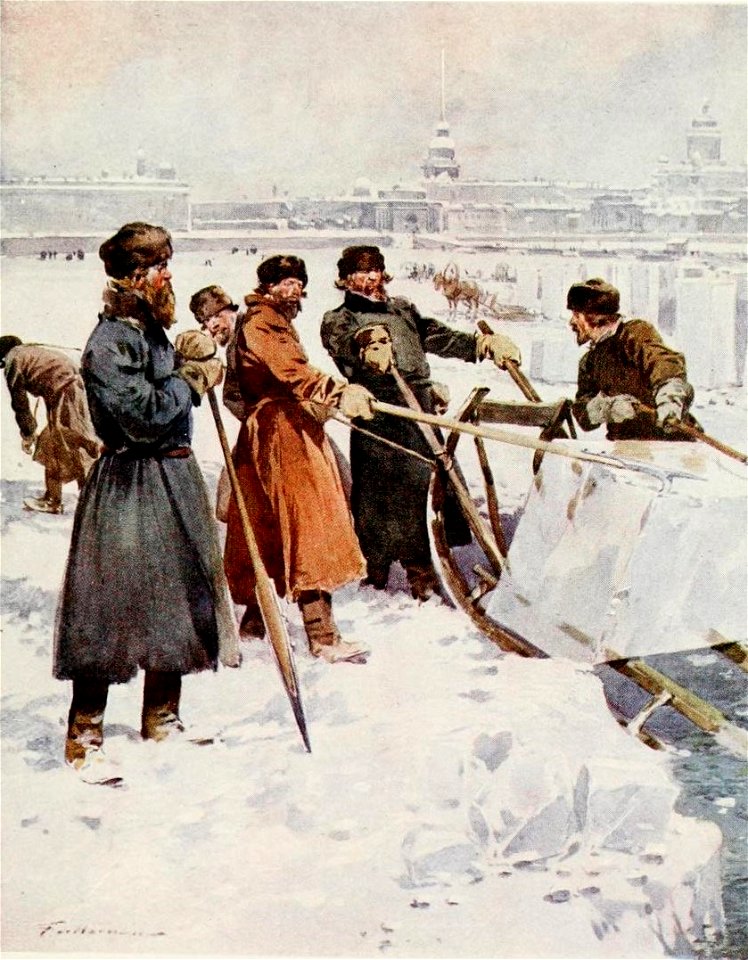 Ice cutting on the Neva, c. 1913