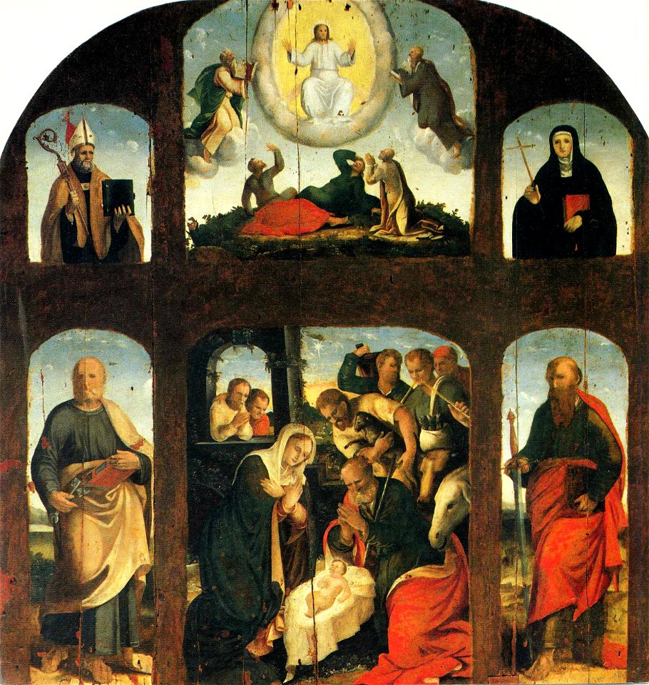 Ignoto del XVII secolo Natività e ai lati S. Pietro e S. Paolo, in alto Trasfigurazione, e ai lati S. Benedetto e S. Scolastica Lentini Chiesa della SS. Trinità e S. Marziano