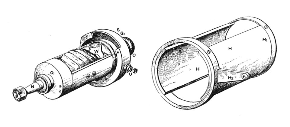 Ignition magneto armature and segmental sleeve (Rankin Kennedy, Electrical Installations, Vol II, 1909)