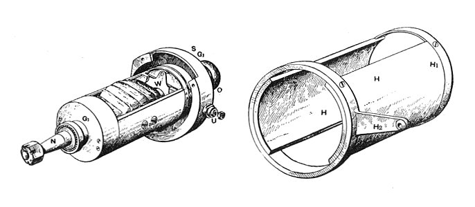 Ignition magneto armature and segmental sleeve (Rankin Kennedy, Electrical Installations, Vol II, 1909)