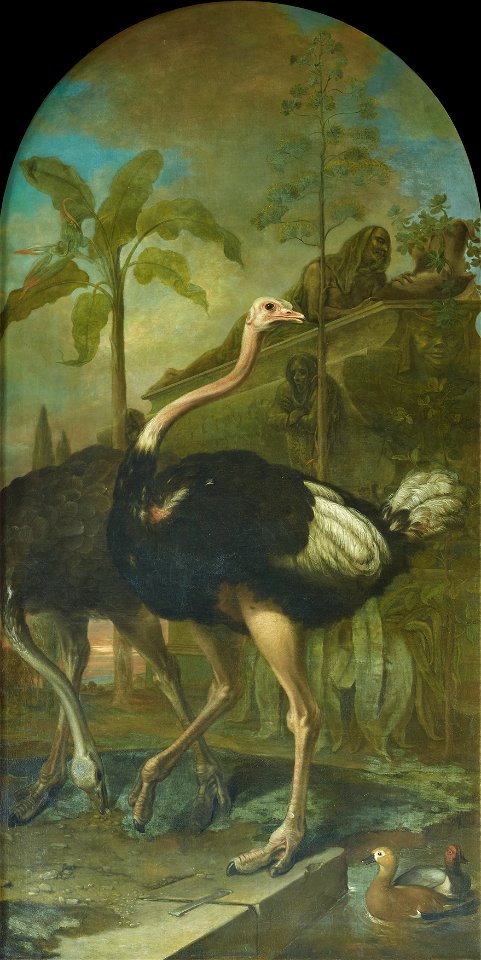 Ignaz Heinitz von Heinzenthal - Ein Straußenpaar, im Hintergrund ein Sarkophag - 5634 - Kunsthistorisches Museum