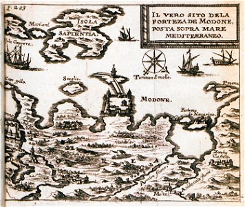 Il vero sito dela forteza de Modone posta sopra mare Mediterraneo - Sandrart Jacob Von - 1686