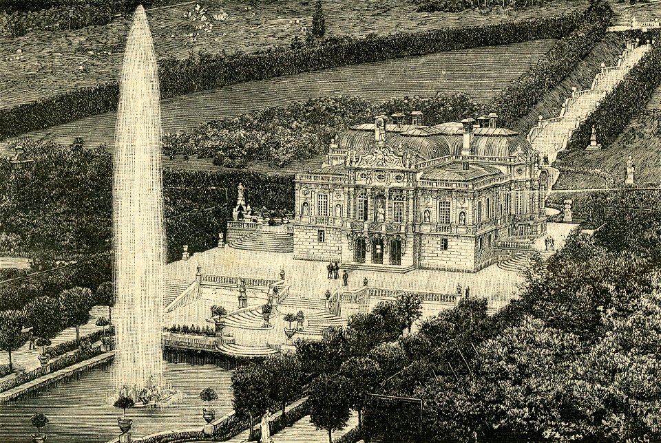 Il castello di Linderhof e veduta del giardino
