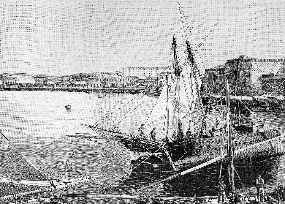 Il porto d’Alghero (xilografia)