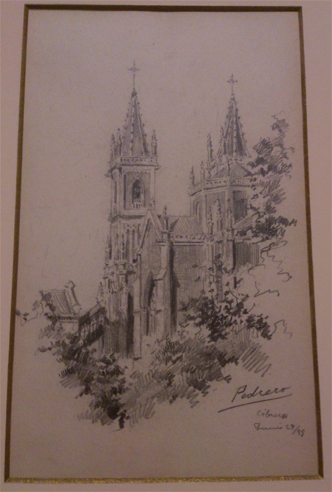 Iglesia Cóbreces, drawing by Mariano Pedrero, pencil, 1899, collection of Marceliano Pedrero. Free illustration for personal and commercial use.