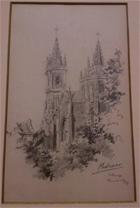 Iglesia Cóbreces, drawing by Mariano Pedrero, pencil, 1899, collection of Marceliano Pedrero. Free illustration for personal and commercial use.