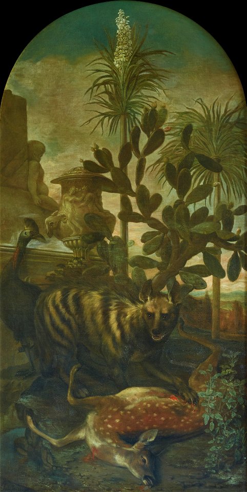Ignaz Heinitz von Heinzenthal - Hyäne, Antilope und Kasuar in Kakteenlandschaft - 5635 - Kunsthistorisches Museum