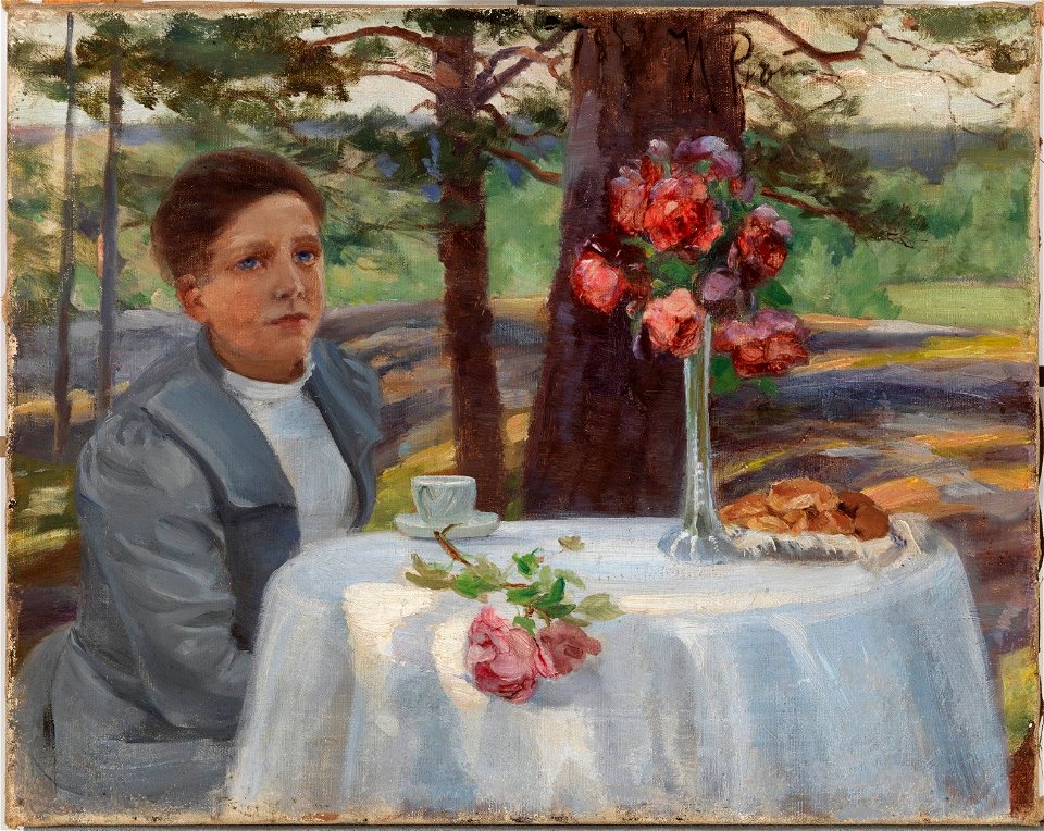 Ilja Jefimovitš Repin - Tyttö pöydän ääressä - A-1995-86 - Finnish National Gallery